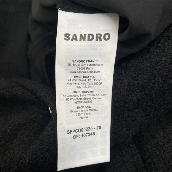 Sandro Seal Tweed Romper Black Long Sleeve Button Pockets V Neck 36 4 S - Picture 9 of 14